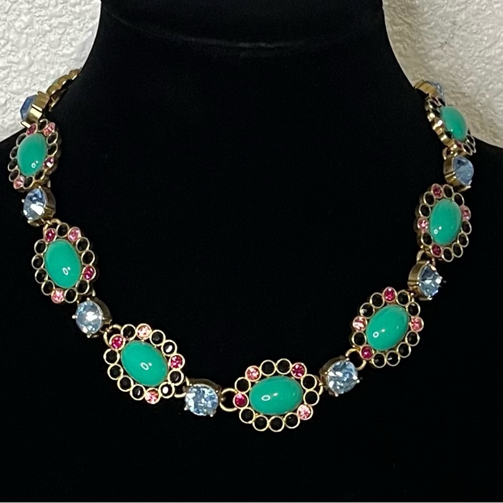 J.Crew Crystal Color Mix Statement Necklace Aqua Multi Flash Gold Plating
